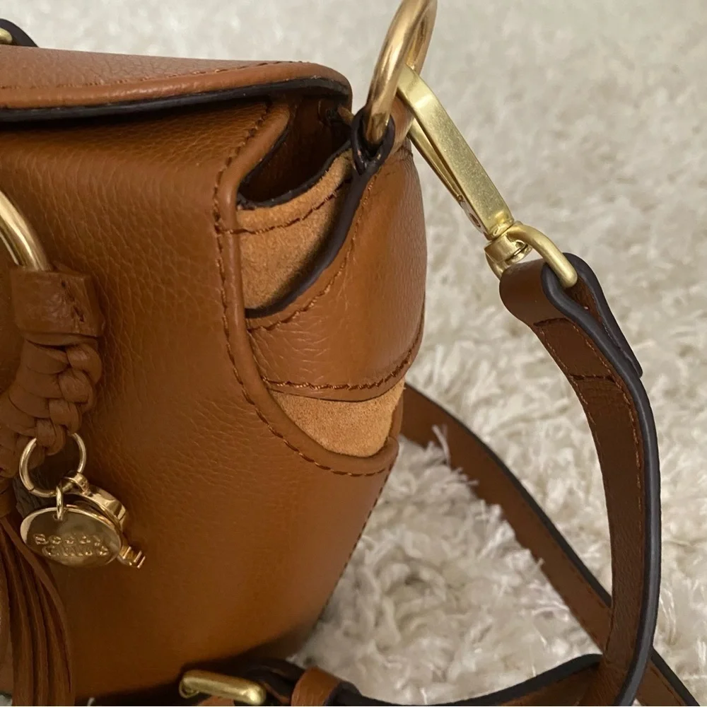 See by Chloe Joan Box Leather Bucket Crossbody Bag Caramello Tan Gold